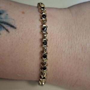 🖤✨️Sterling 925 Gold Vermeil Black Onyx CZ Diamond Tennis Bracelet